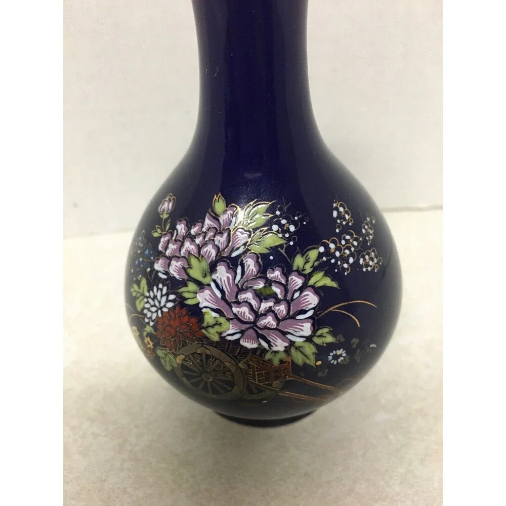 Kutani Small Cobalt Blue Vase ~ Made in Japan ~ Handcrafted ~ 4 1/2